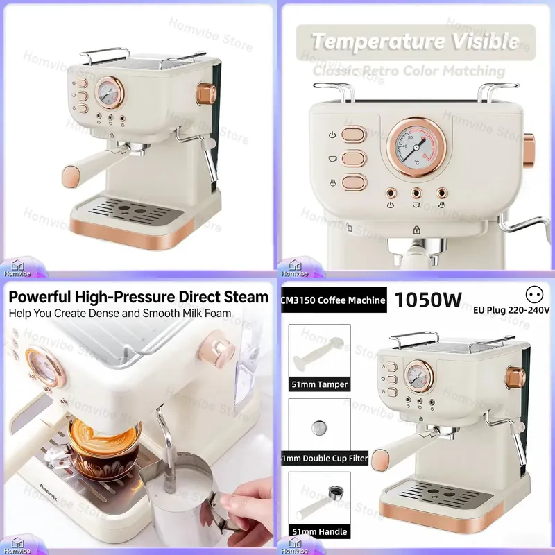 Milk Frother Automatic - 20バールのセミオートマチックエスプレッソマシン、ミルクフォーマー付き、高圧抽出、家庭、オフィス、ホテル用のポータブルコーヒーメーカー