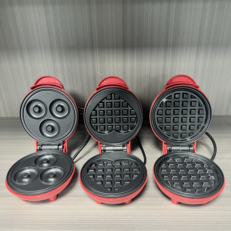 Donut Maker Mini - 多機能ミニハート型ワッフルメーカー両面加熱朝食トースター、ポータブルベーキングマシン家族パーティー用