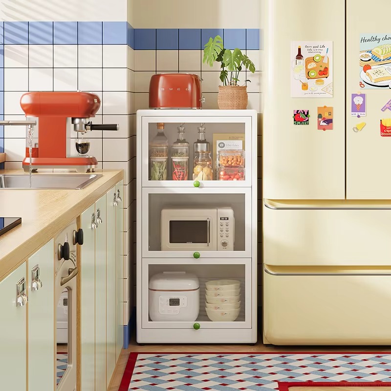 Kitchen Appliances In Store - 冷蔵庫側面用コーナースチール製狭型キャビネット、キッチン家電の収納に使用