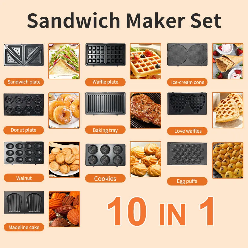 Donut Maker Mini - 220/110V 家庭用電化製品 10 in 1 サンドイッチメーカー