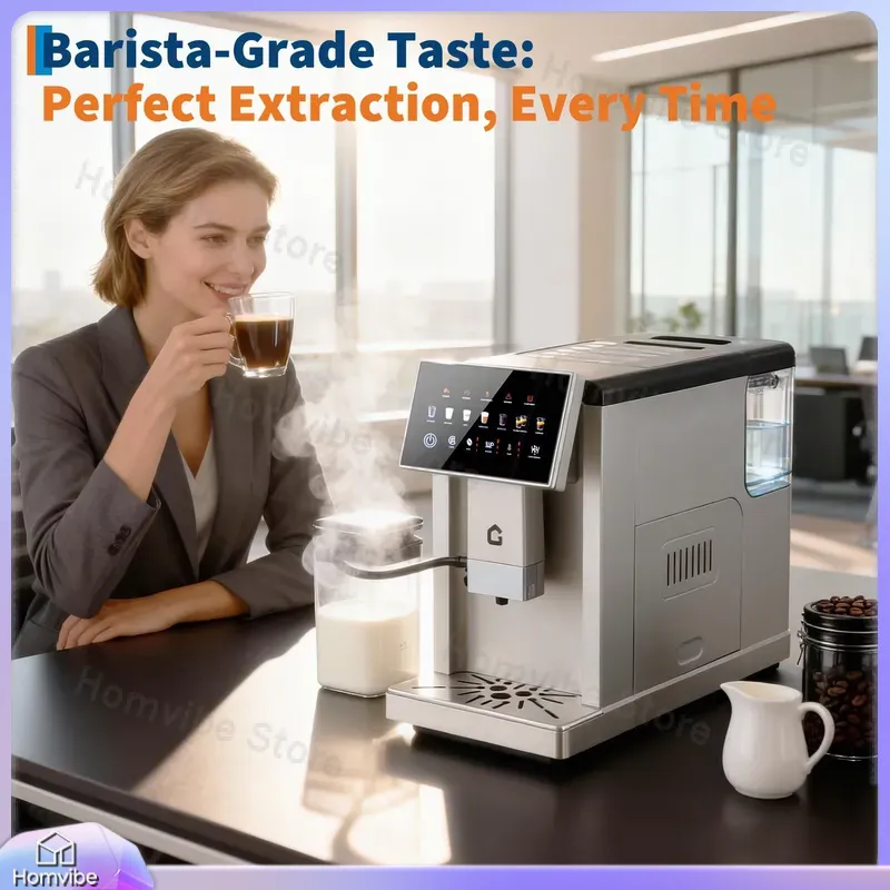 Milk Frother Automatic - 第3世代自動エスプレッソマシン、ミルクフォーマー、取り外し可能なブリューワーとグラインダー、3段階の風味調整機能付き