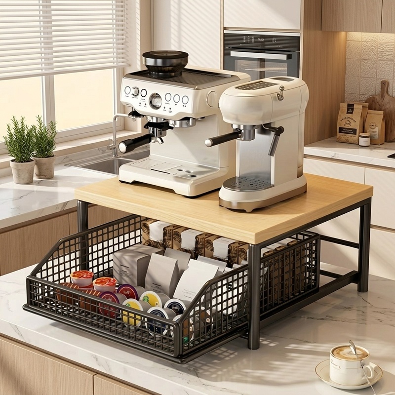 モダンな電子レンジラック、無垢材と金属製のキッチンカウンター - Kitchen Appliances Countertop のレビューと価格